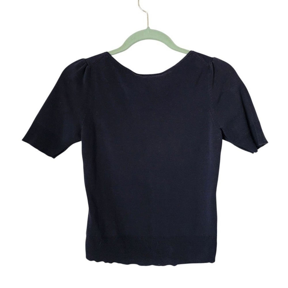 ANN TAYLOR LOFT Black Pima Cotton Button Front Short Sleeve Cardigan Top S - Picture 3 of 6